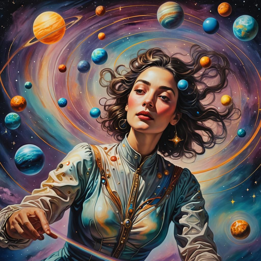 Woman in Space: A Surrealist Oil Painting