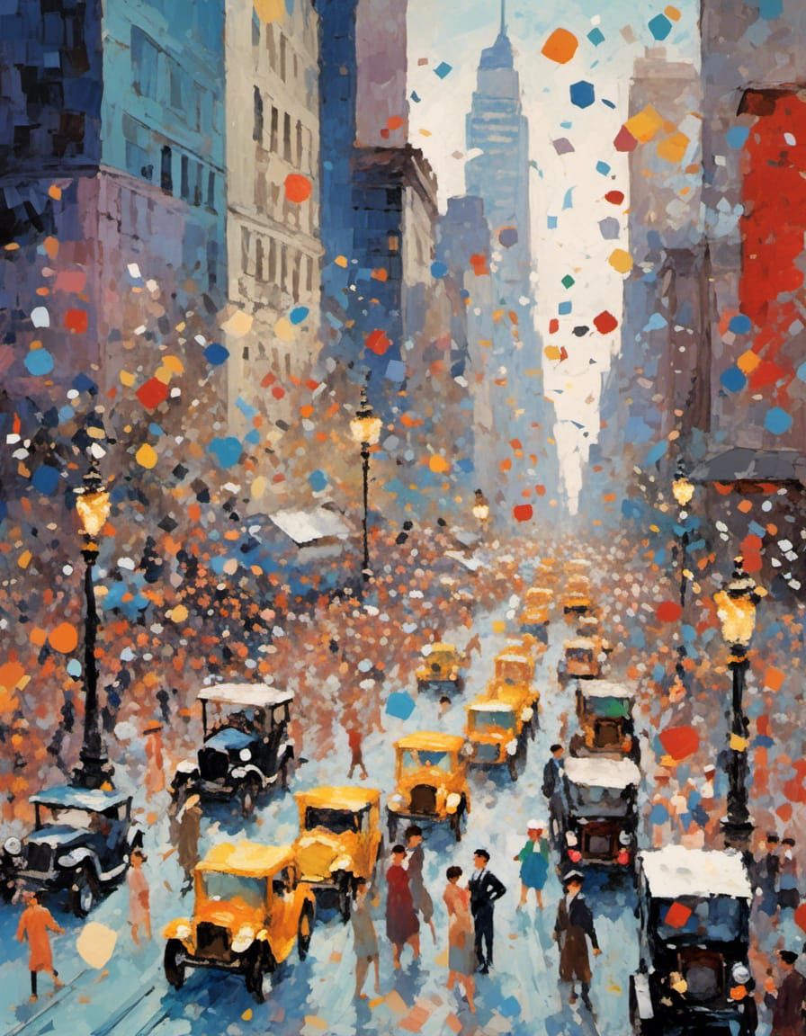 Broadway Ticker Tape Parade in Impressionist Style