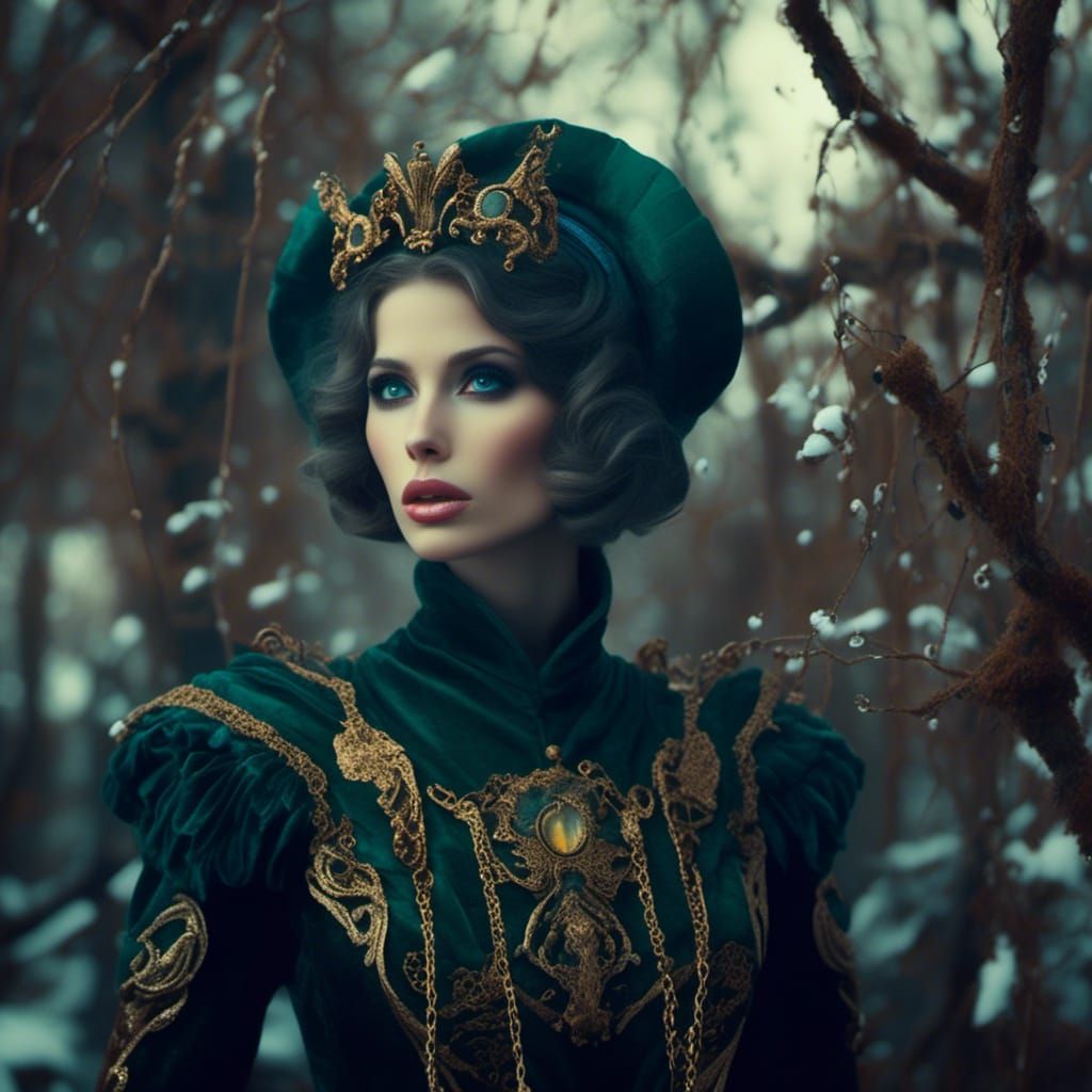 Glamorous Girl with Dark Eyes in Film Still