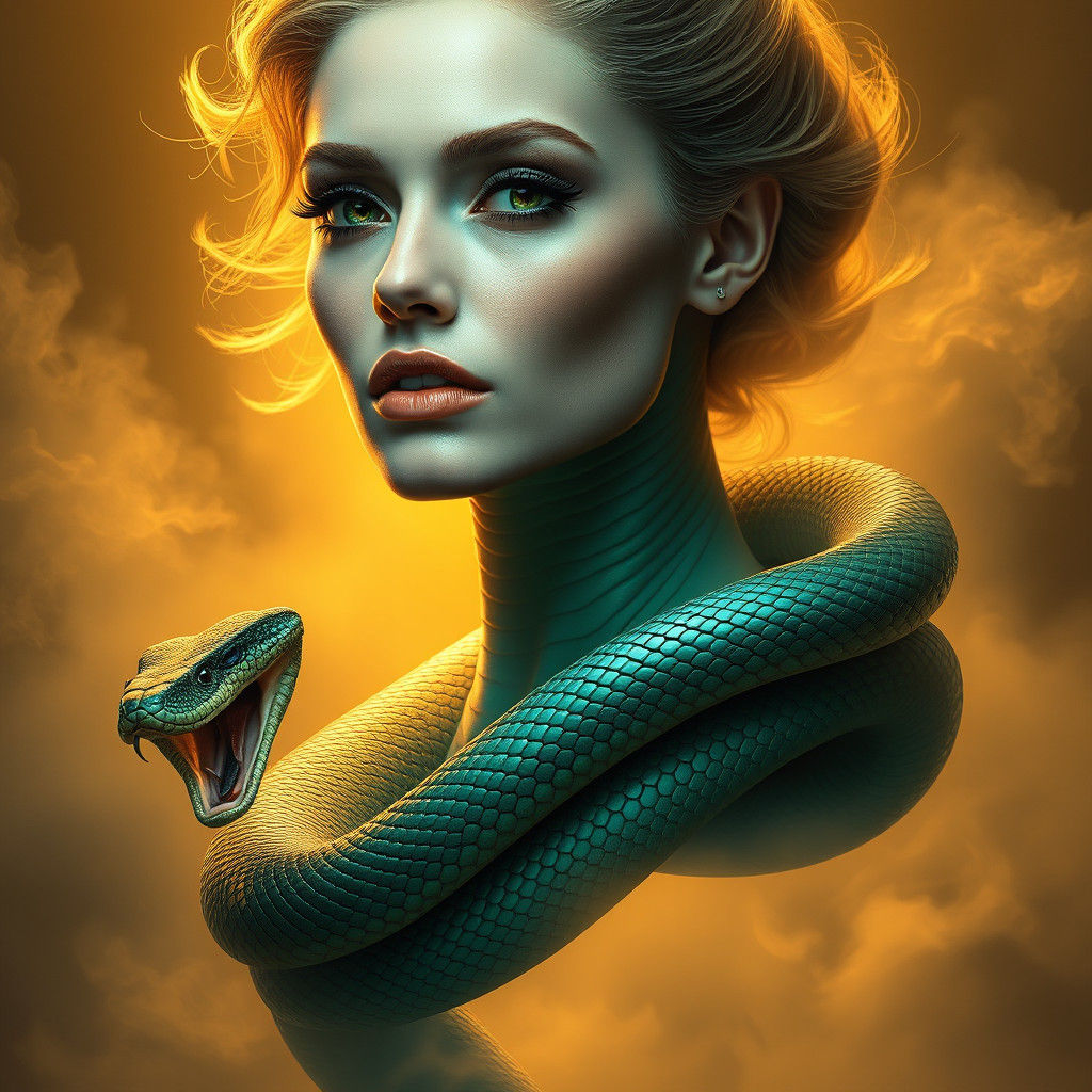 Majestic Snake Woman in Digital Matte Painting