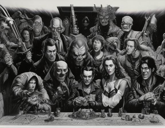 1950s Movie Monsters in Hyperdetailed Charcoal Drawing