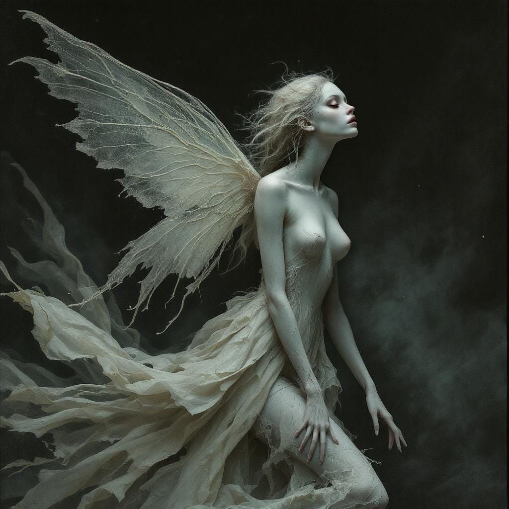 Ethereal Fairy in Ominous Shadows, Rutkowski Style