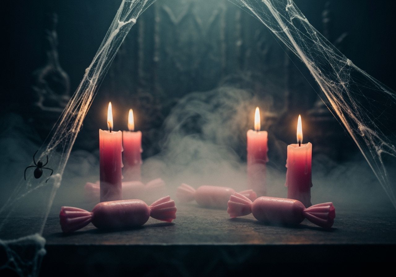 Candlelit Candies and Spider Webs in Eerie Gothic Style