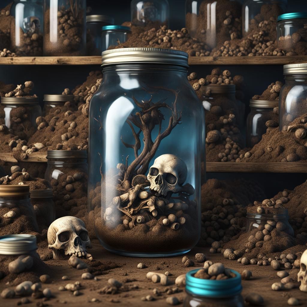 Mason Jar of Bones: Detailed Matte Painting