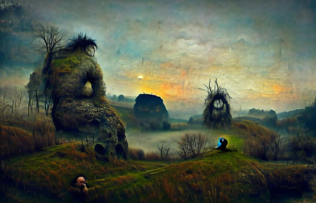 Misty Landscape with Melancholy Troll: Digital Painting
