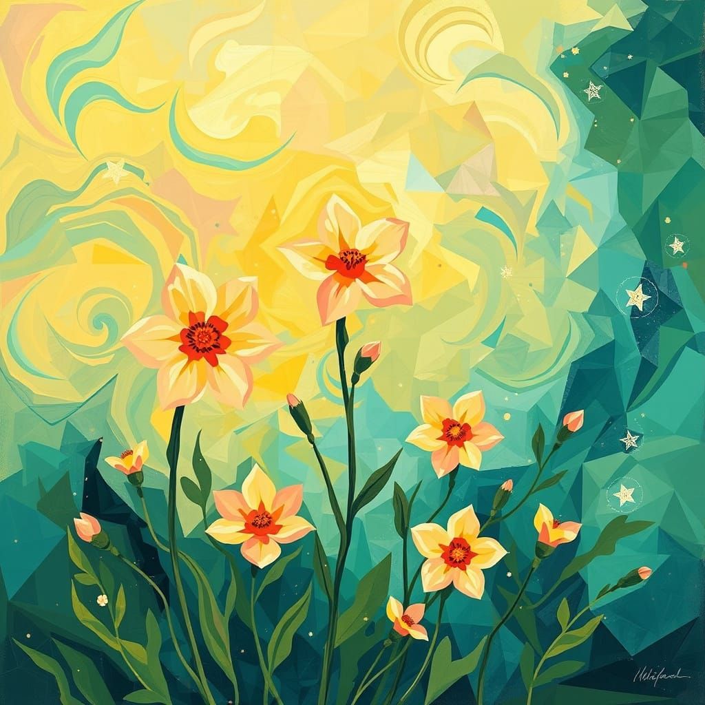 Impressionist Garden with Glowing Flowers in Impasto Style