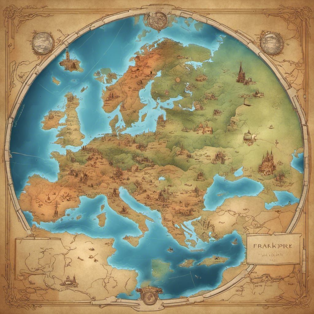 Cartoon Map of Ancient Frankish Empire in 3D