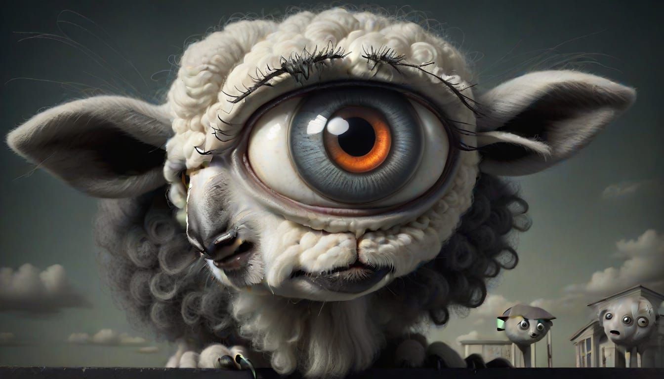 Surreal Scared Lamb with Gigantic Eyes