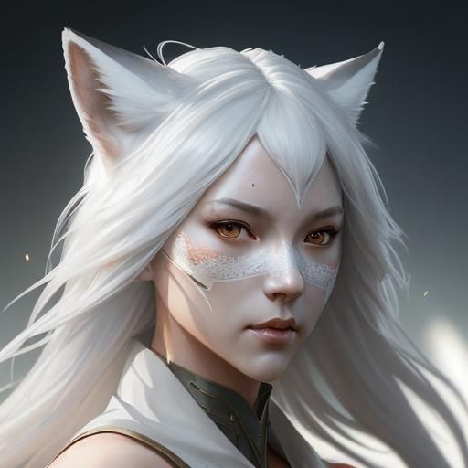 Woman in White Fox Mask: Hyperdetailed Portrait