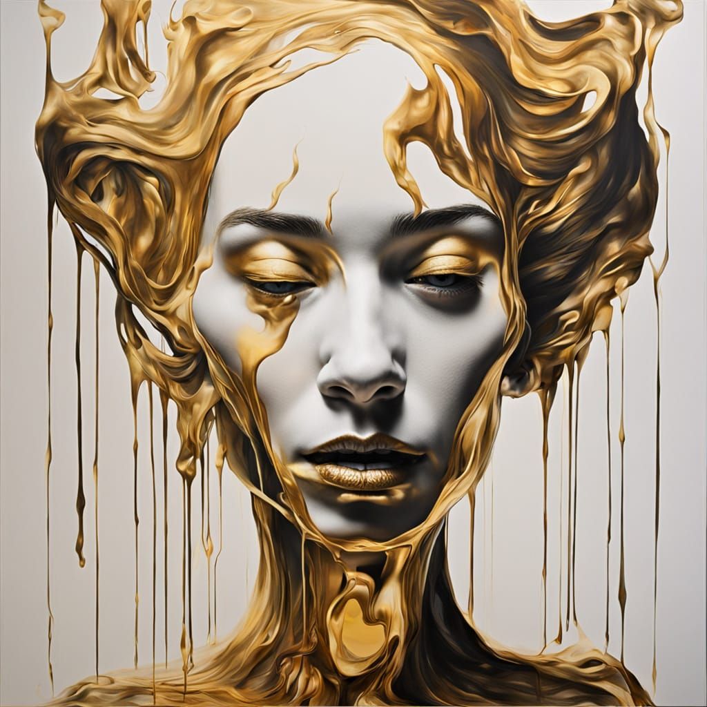 Dalí-inspired Surrealist portrait of a melting, dreamlike fe...