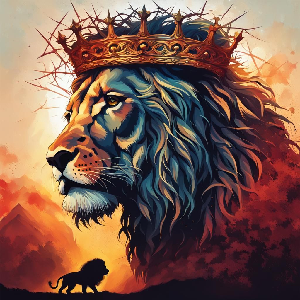 Jesus Christ and Lion Silhouette in Hyperrealistic Style