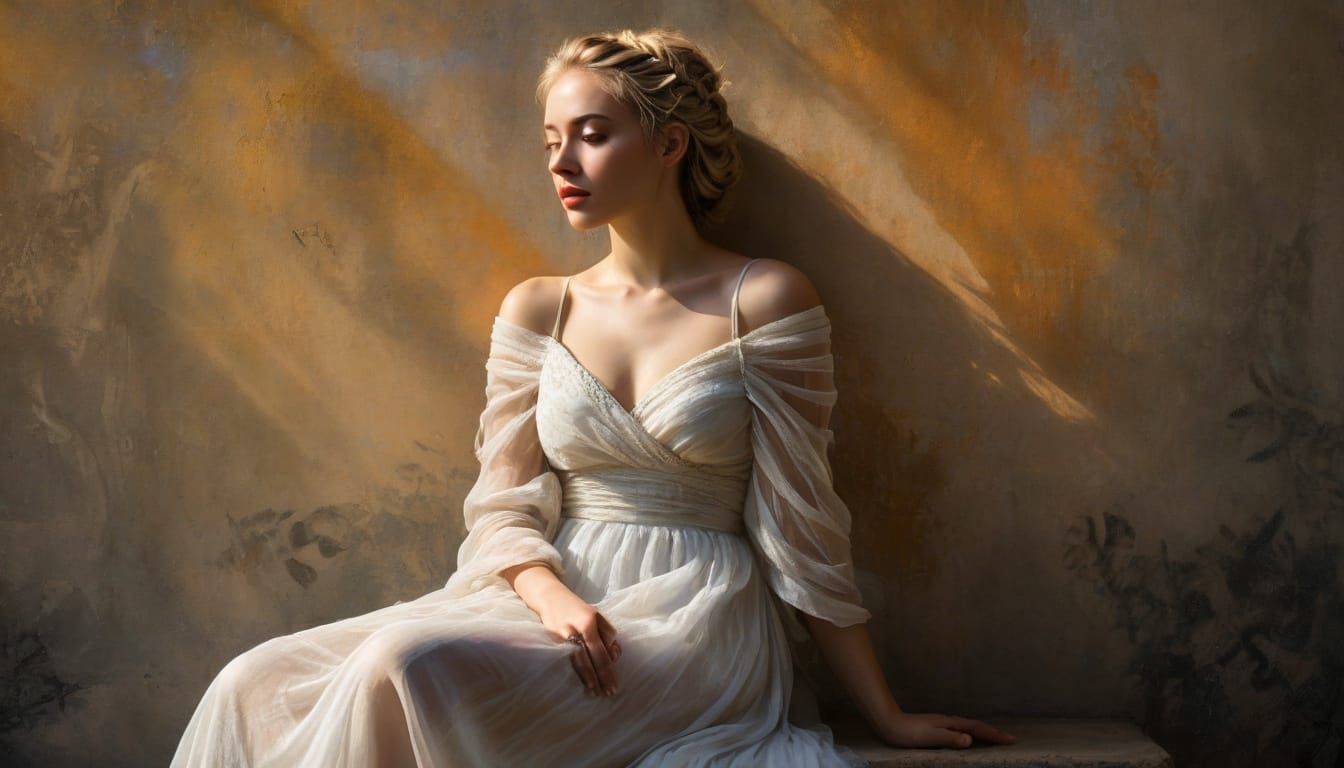 Contemplative Woman in Ethereal Rembrandt-Style Portrait