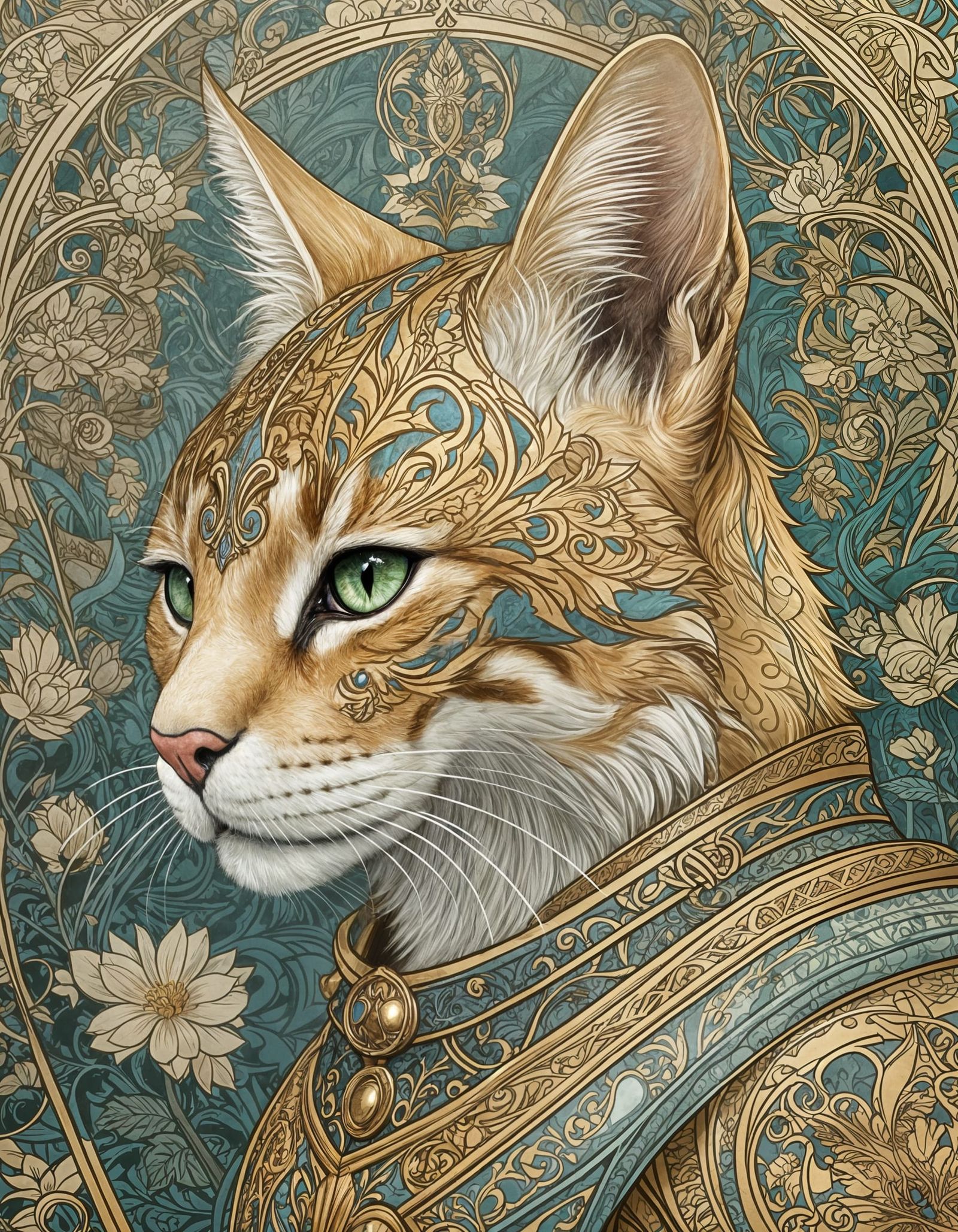 Handsome Armored Warrior Cat in Art Nouveau Style