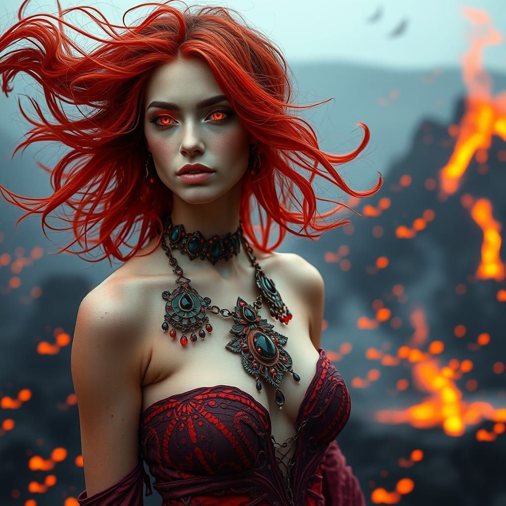 Fiery Elemental Goddess in Volcanic Wonderland