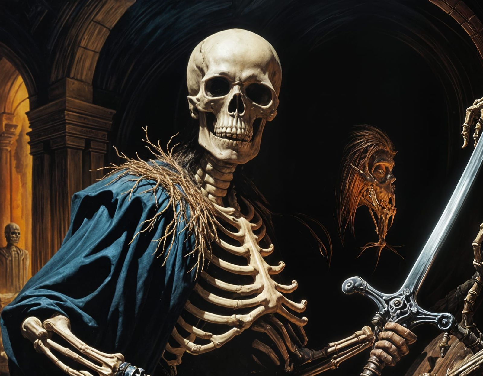 Undead Skeleton Warrior in Dark Dungeon
