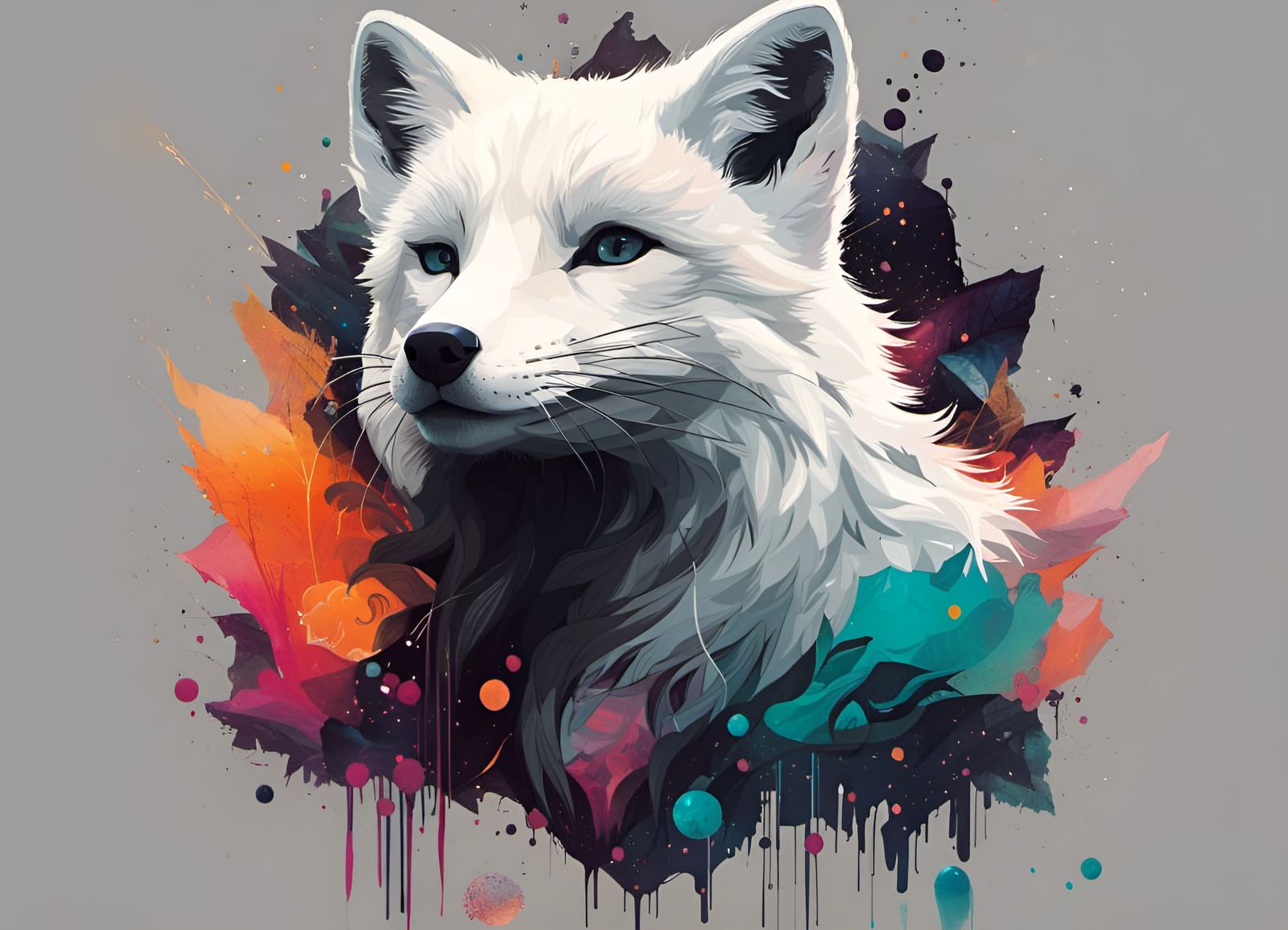 Colorful Anthropomorphic Arctic Fox with Astral Aura