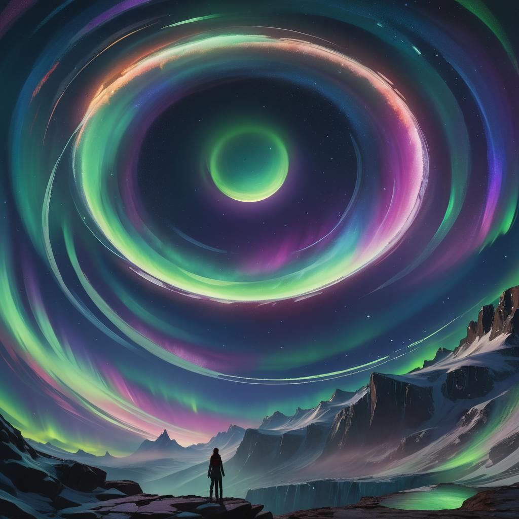 Girl Gazing at Saturn Aurora in Rothko Style