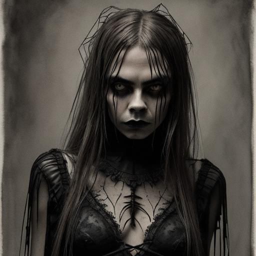 Futuristic Gothic Portrait with Watercolor Drip Effect