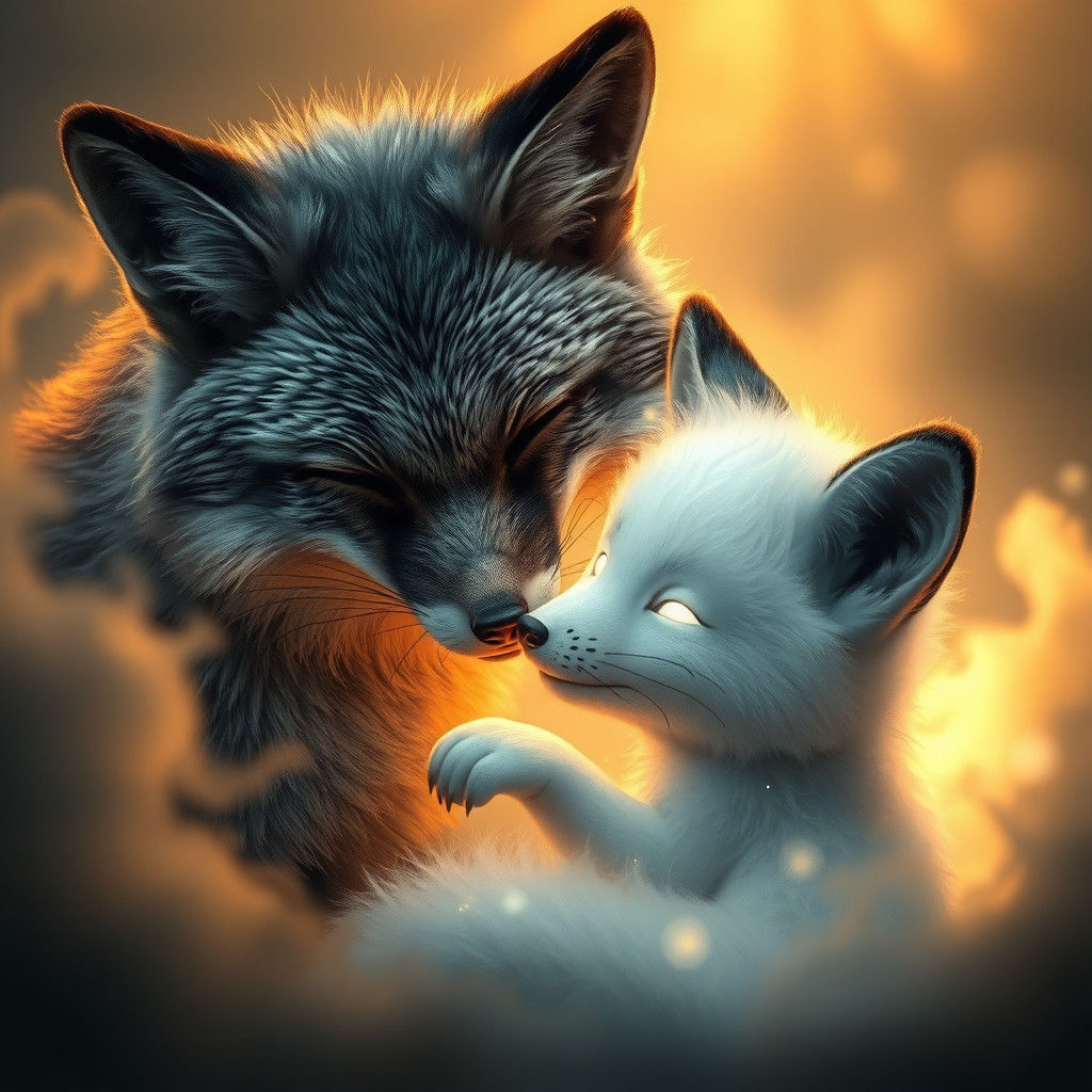 Fox and Spirit Pup: A Tender Moment