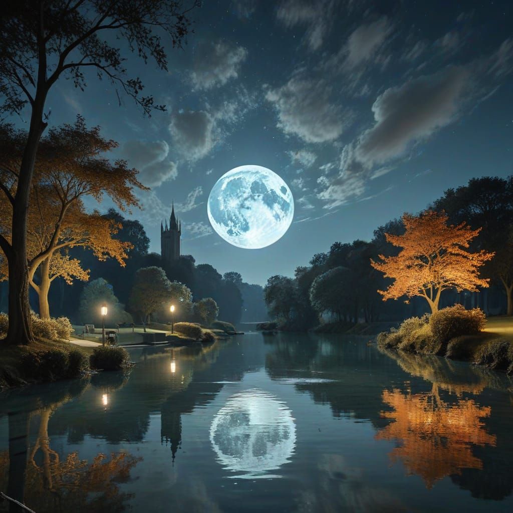 Dreamy Moonlit American Scene in Surrealist Style