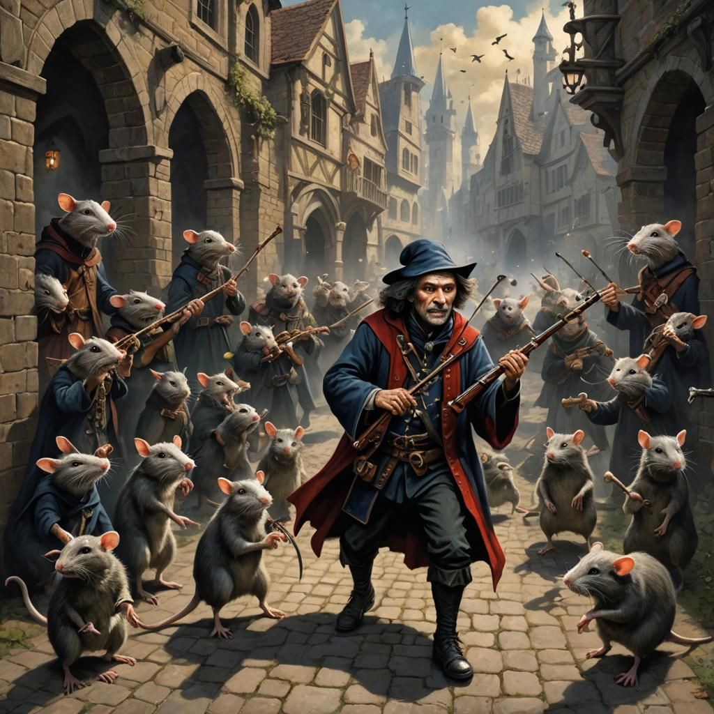 Gothic Horror Pied Piper with Evil Rats