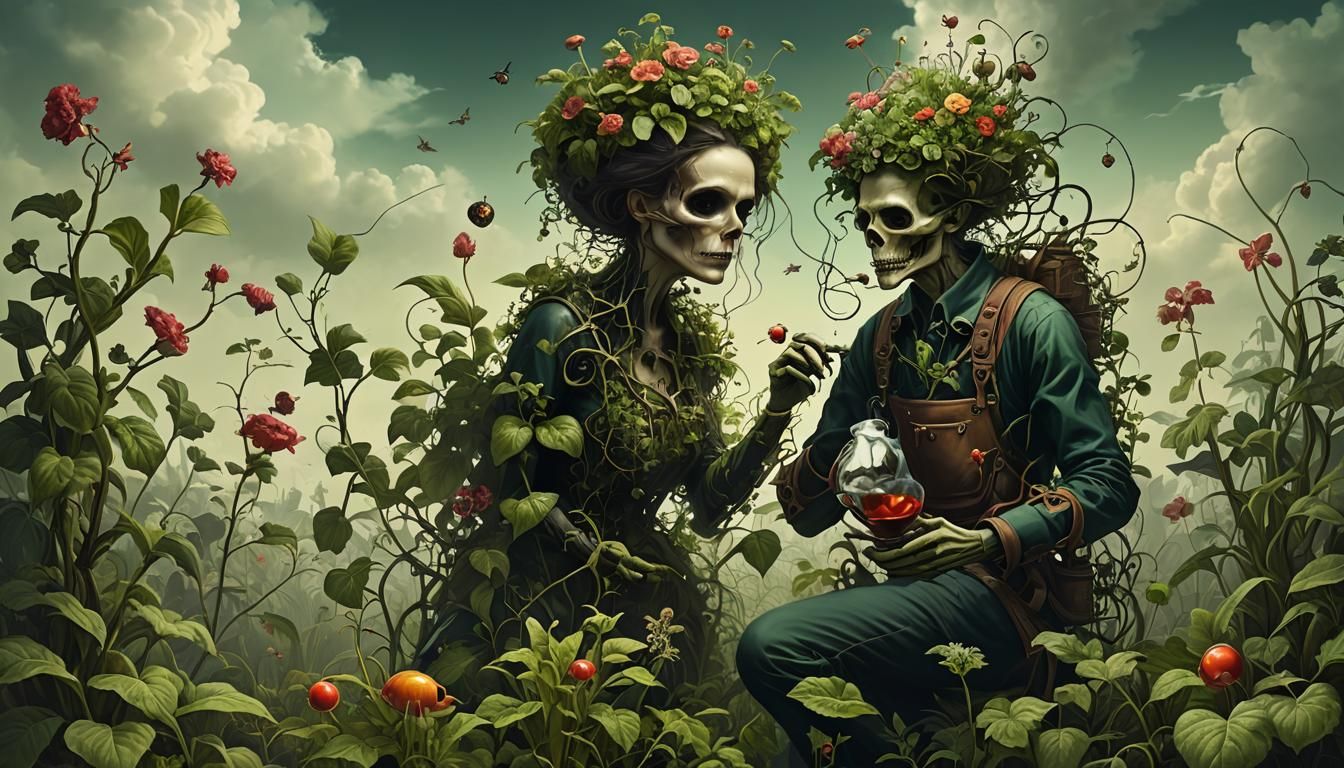 Surreal Poison Gardener in Digital Art Style