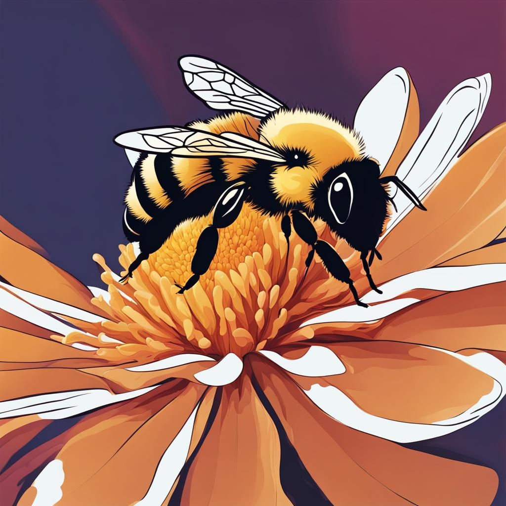 Abstract Bee on Flower with Complementary Colors