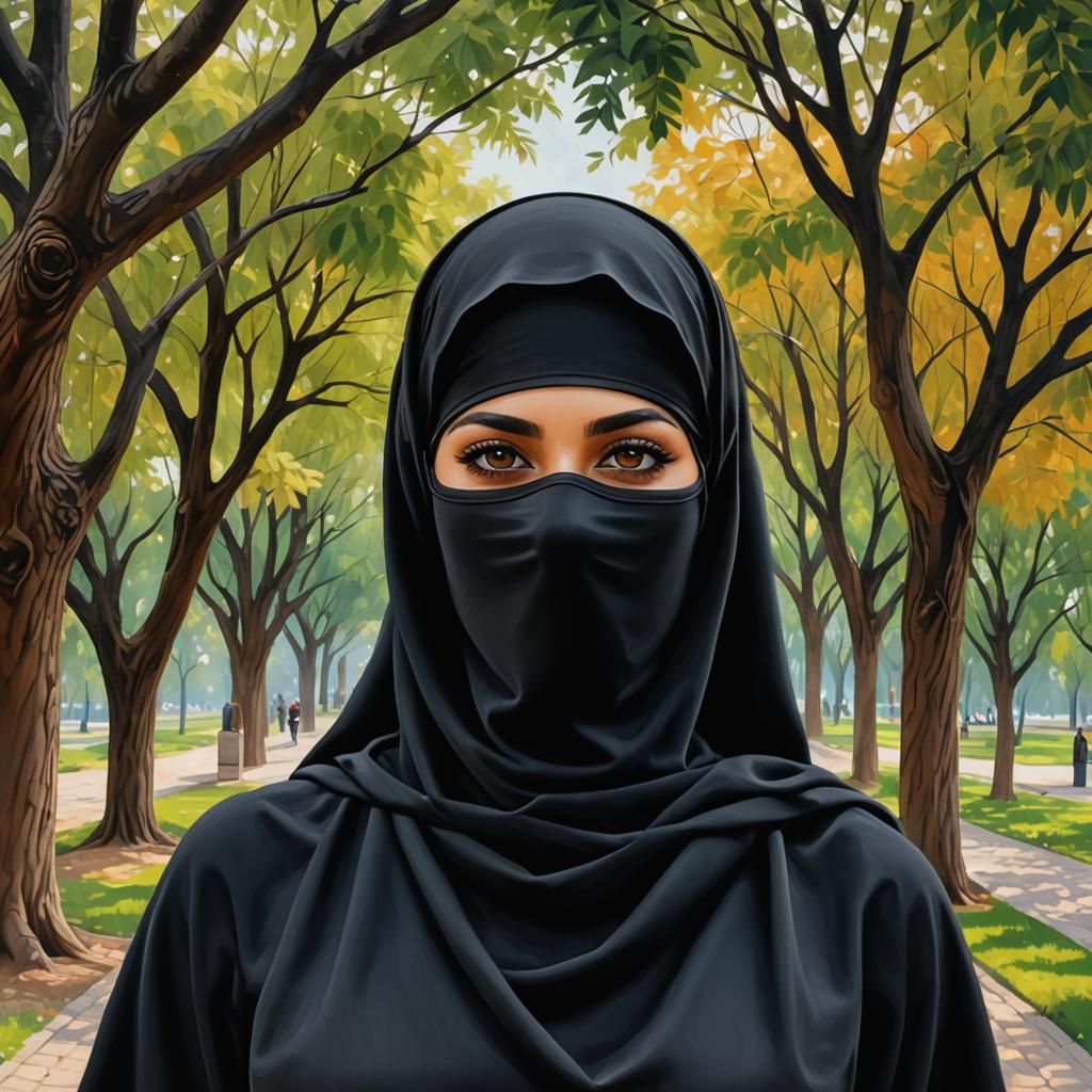 Portrait of a Beautiful Woman in Niqab Oil Painting