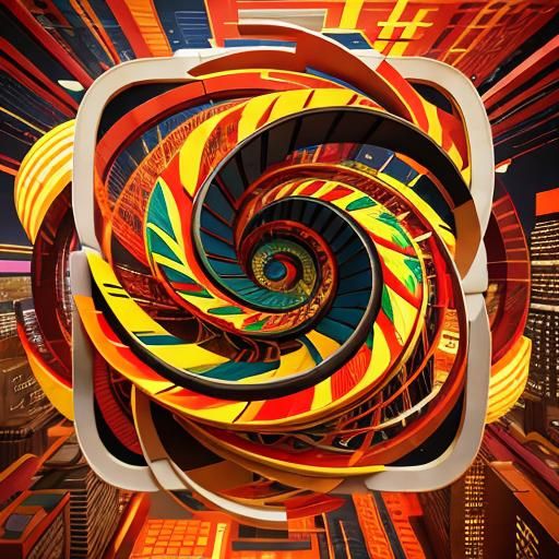 Abstract Curving Shapes in Geometric Fauvism Style