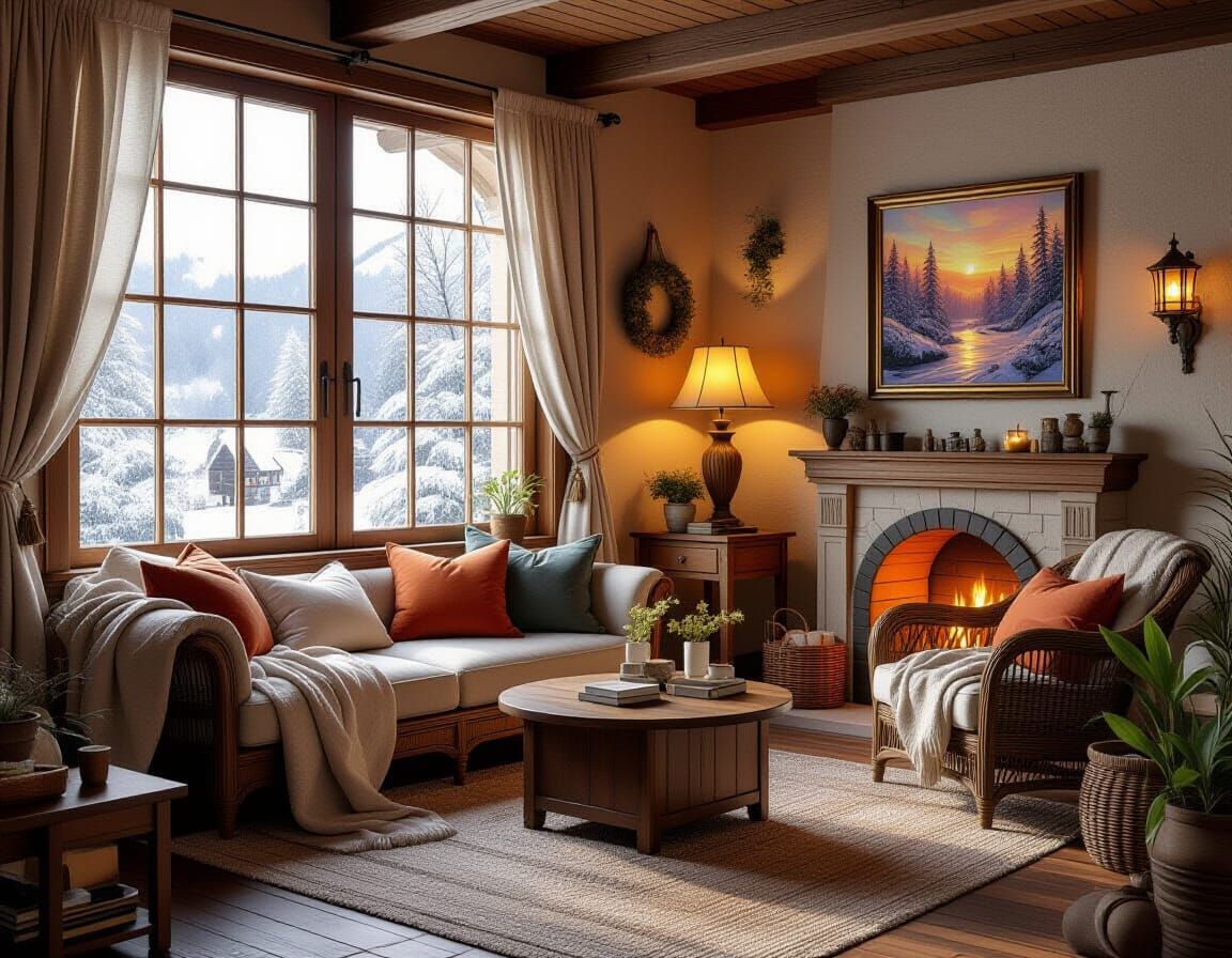 Cozy Atmosphere with Warm Lighting and Soft Textures