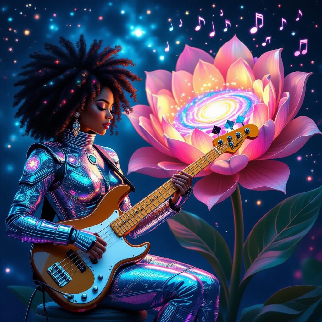 Afro-Latina Musician Plays Luminous Bass by Alien Flower