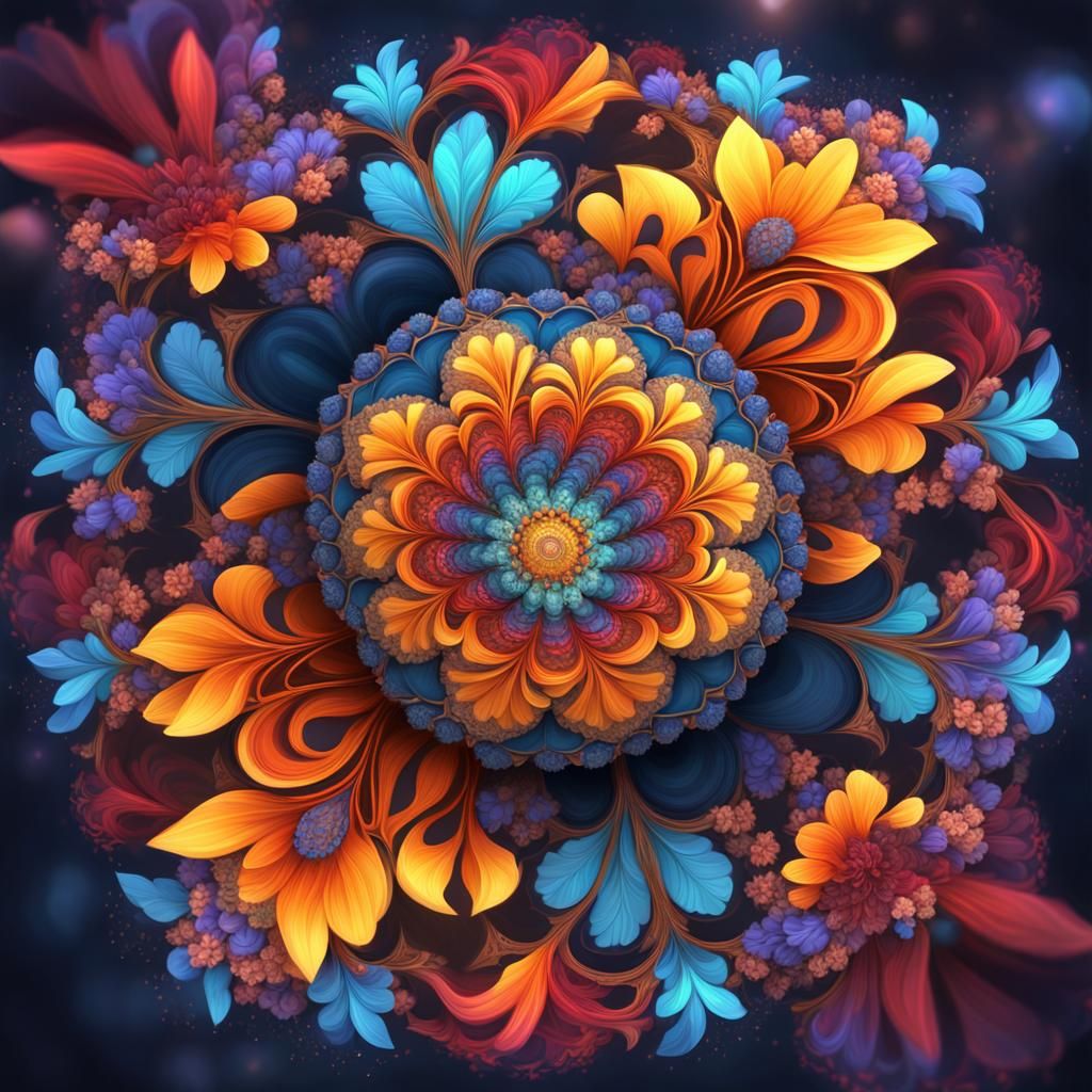 Colorful Fractal Flower Mandala in Detailed Matte Painting