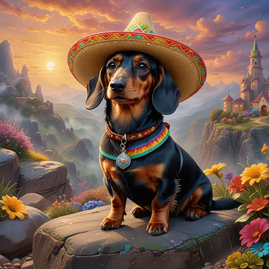 Dachshund in Sombrero: Ethereal Fantasy Digital Art