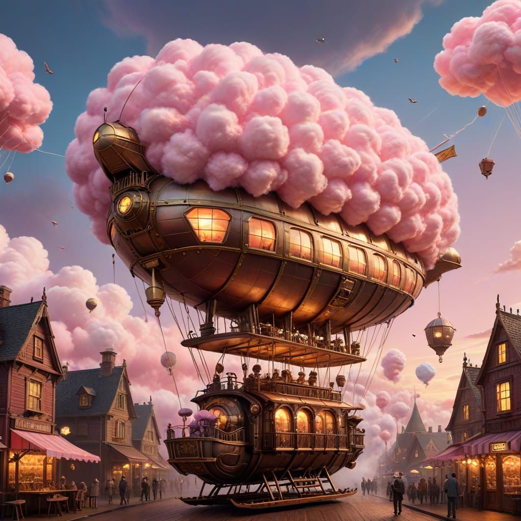 Steampunk Cotton Candy Airship: Vintage Illustration