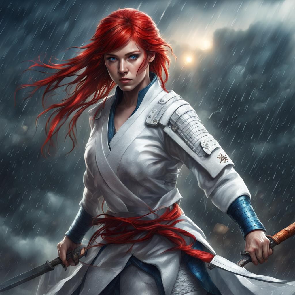 Red-Haired Ninja Warrior in the Rain