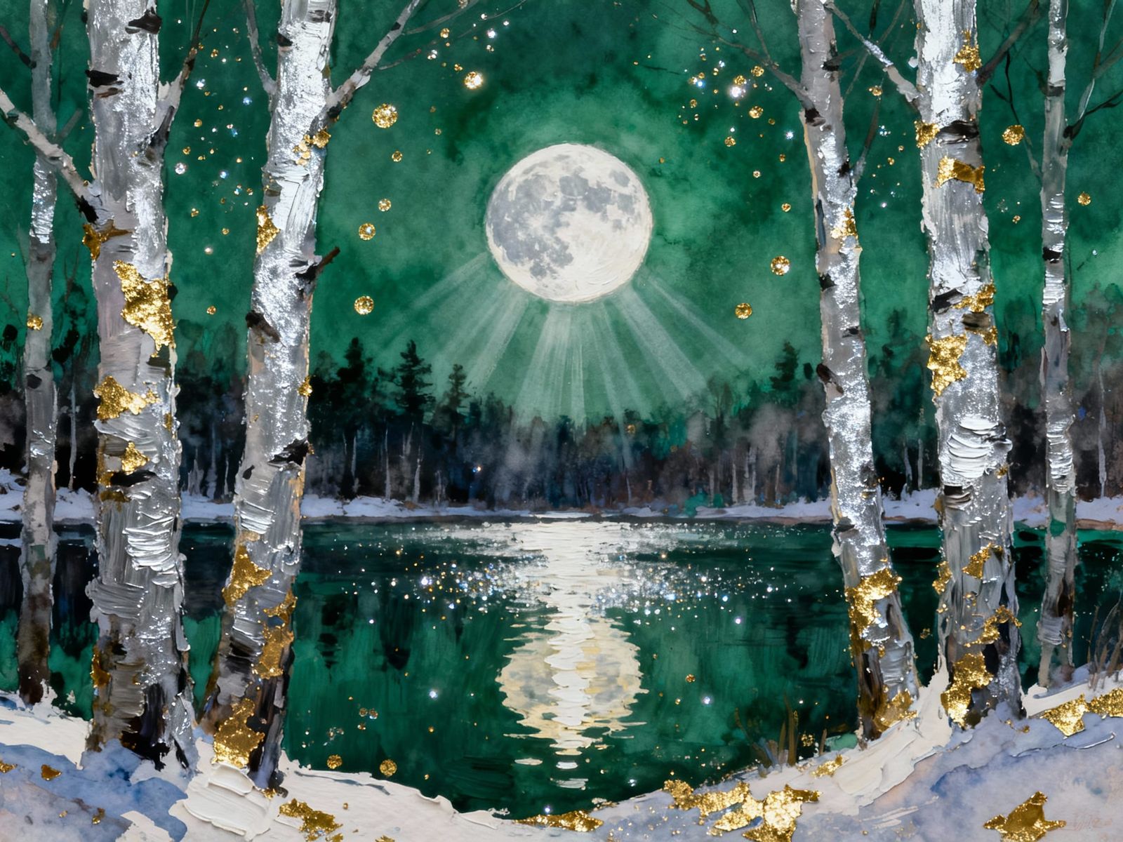 Moonrise in Silver and Teal