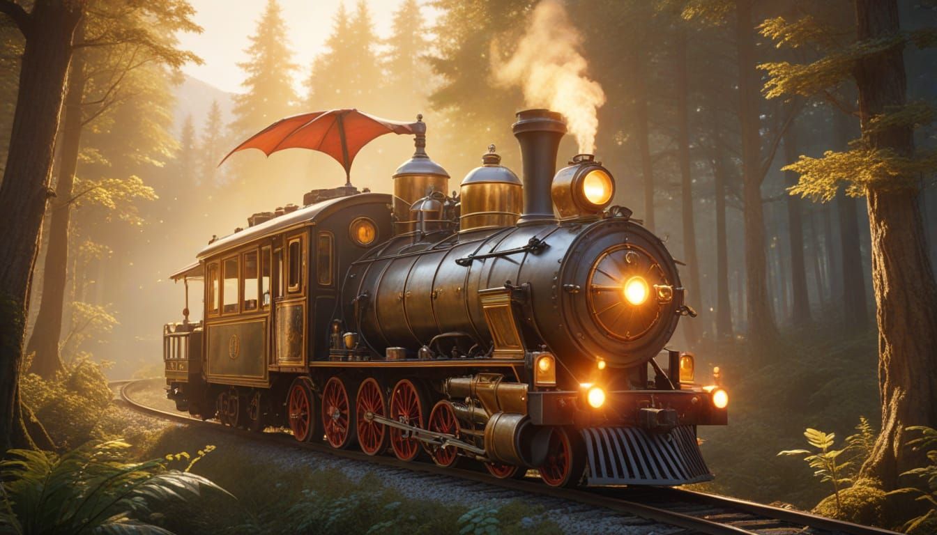 Clockpunk Steam Train Chugs Through Enchanted Forest with Dr...
