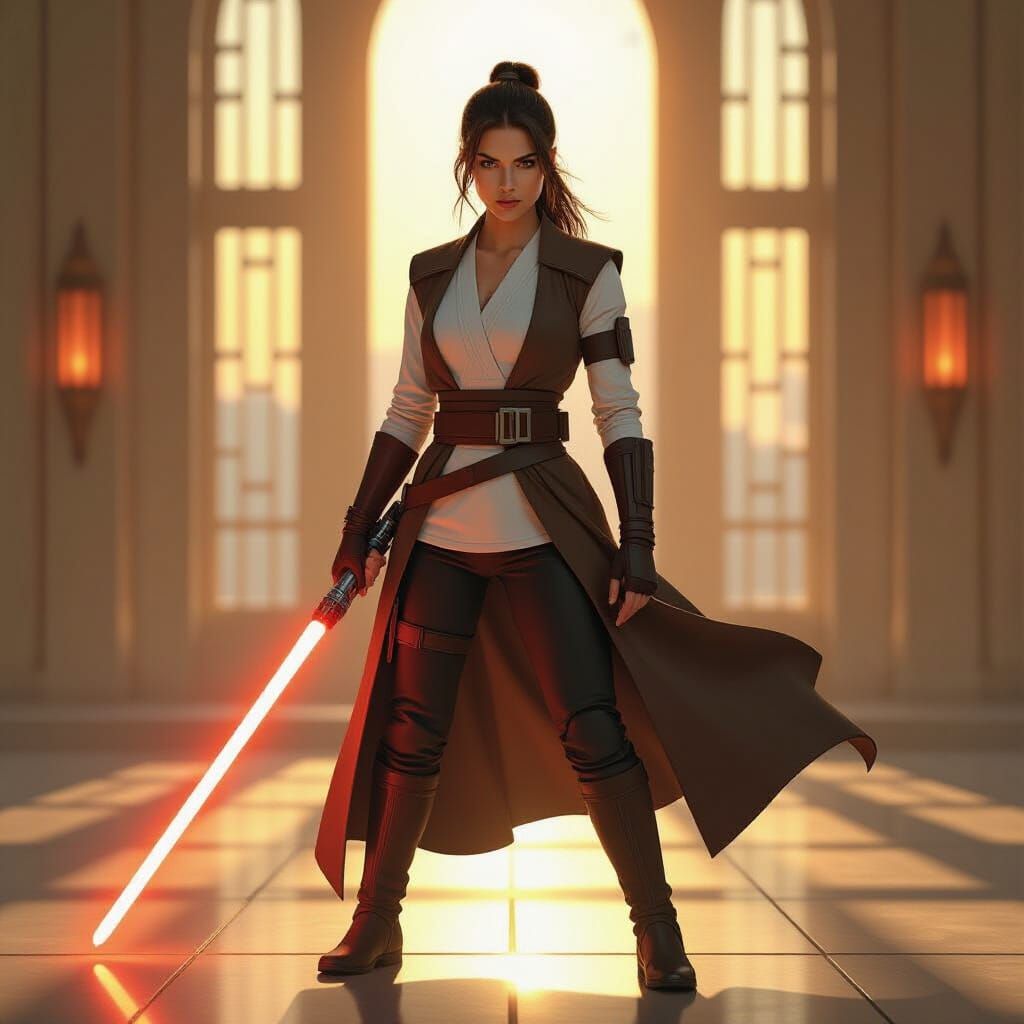 Female Jedi Knight with Orange Lightsaber, in Grimmer Style