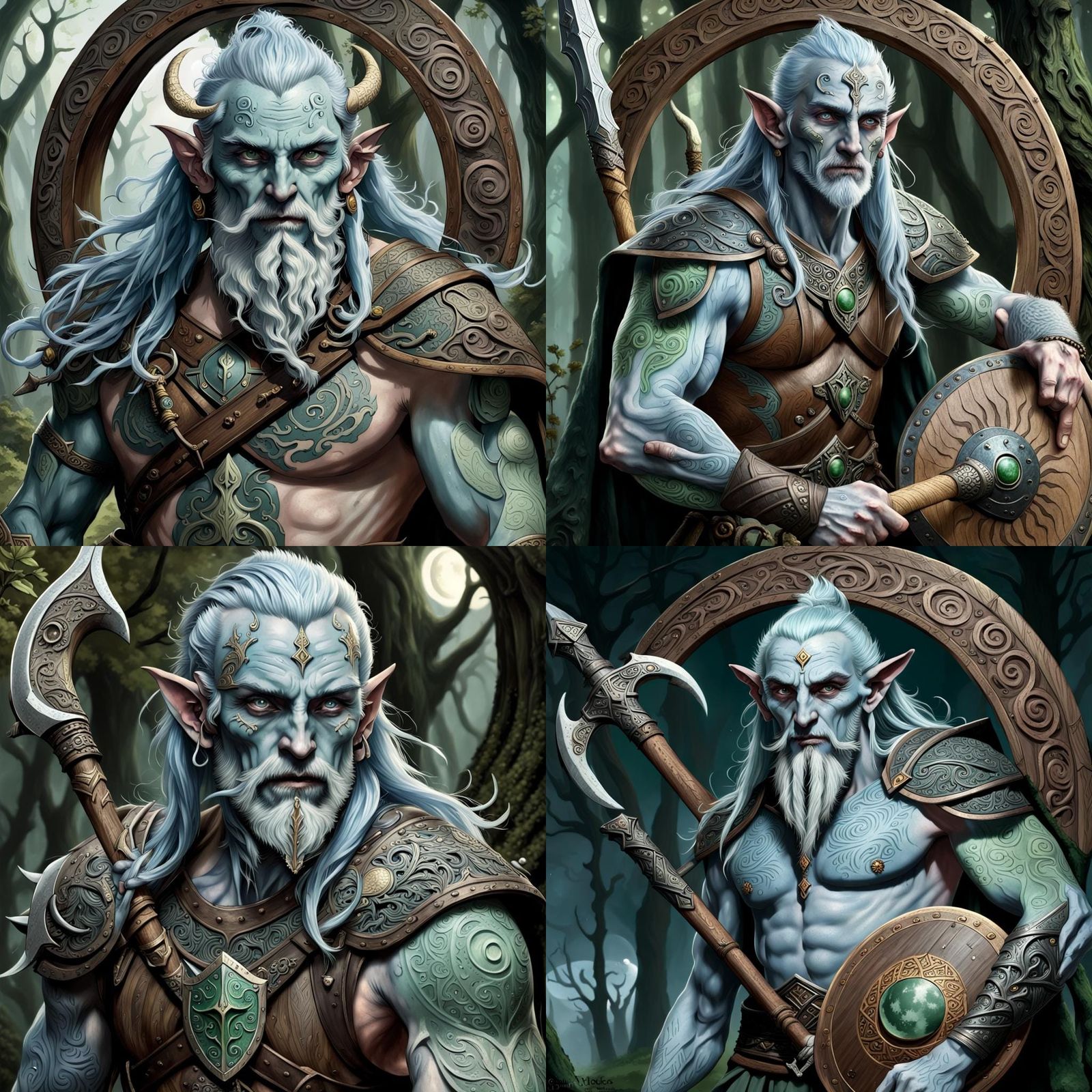 Fey Giant with Druidic Tattoos and Scimitar