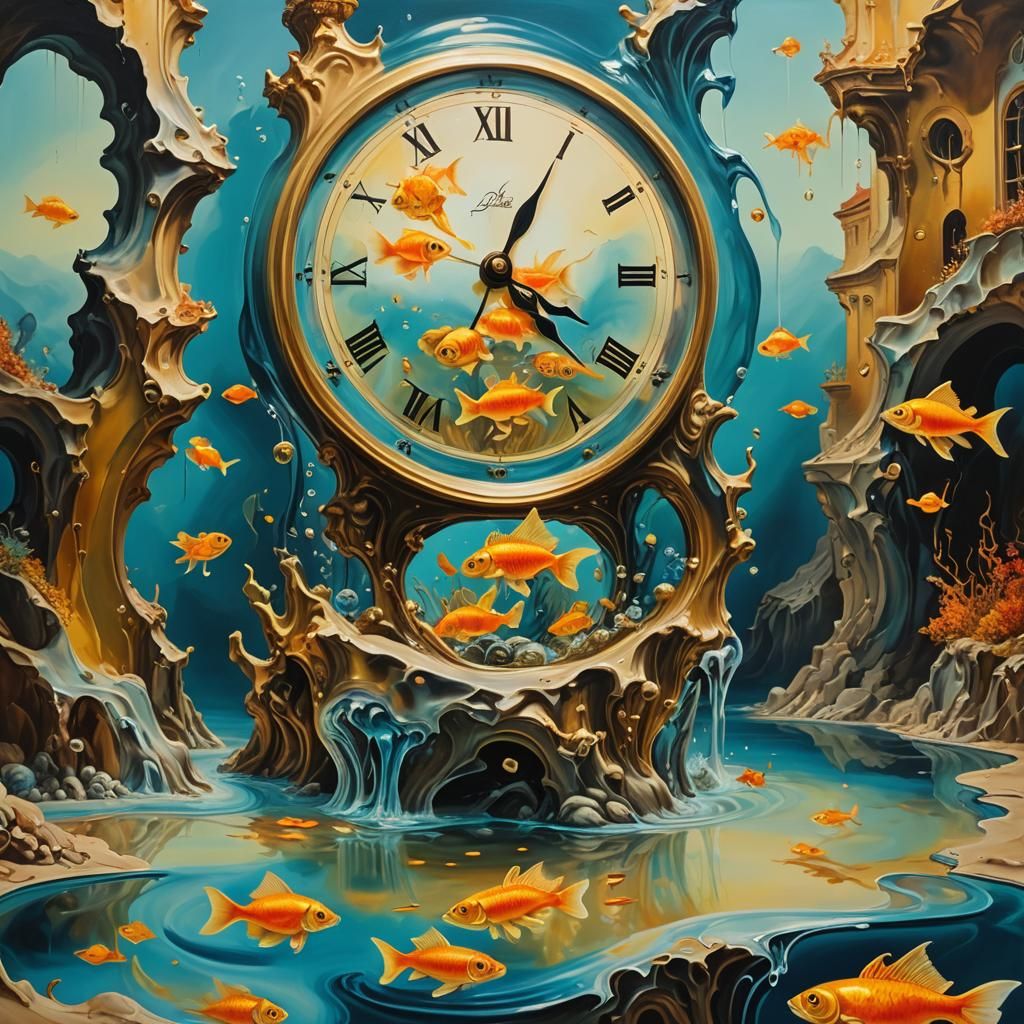 Melting Aquarium in Surrealist Fantasy Landscape