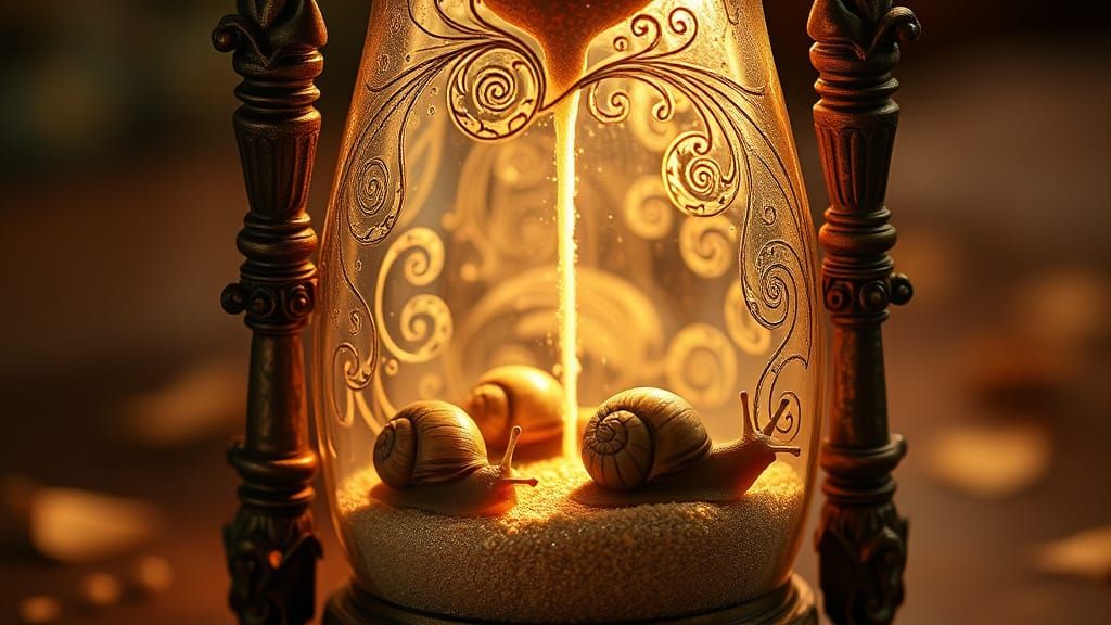 Whimsical Snail Hourglass in Golden Light