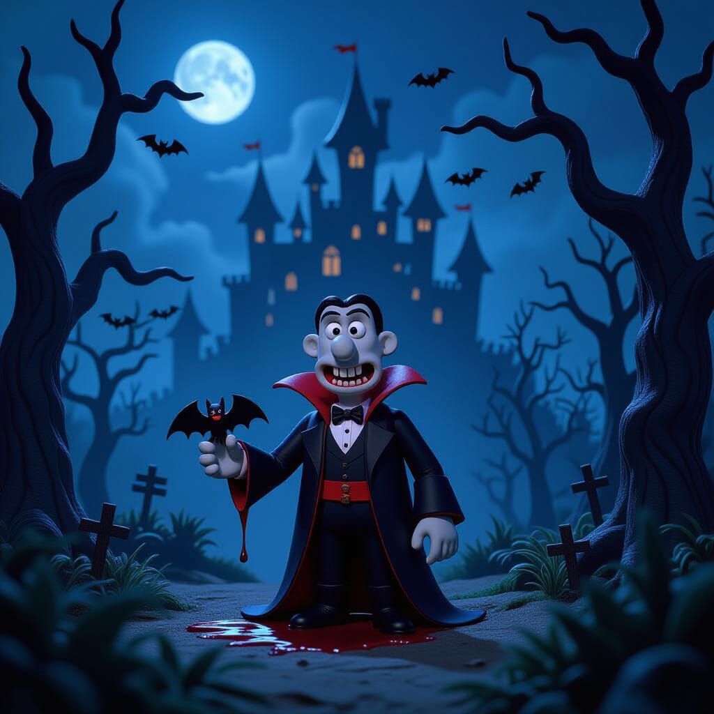 Claymation Dracula in Haunted Forest with Gothic Castle