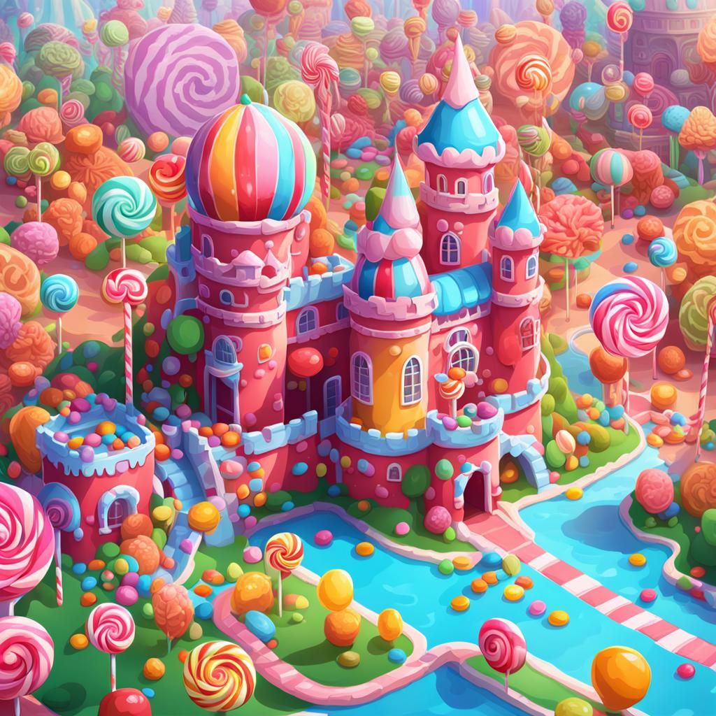 Whimsical Candy Castle in Hyperrealistic Digital Illustratio...