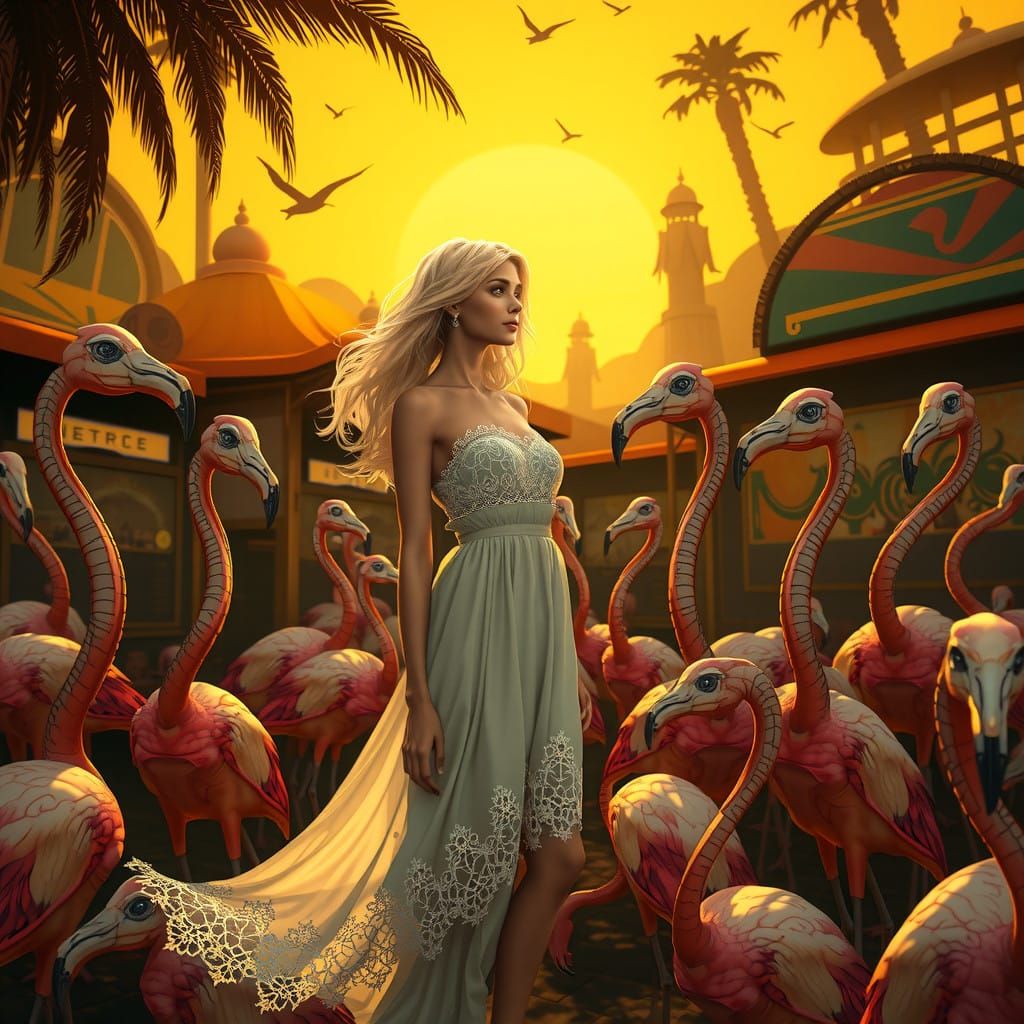 Ethereal Alien Market Scene in Art Nouveau Style