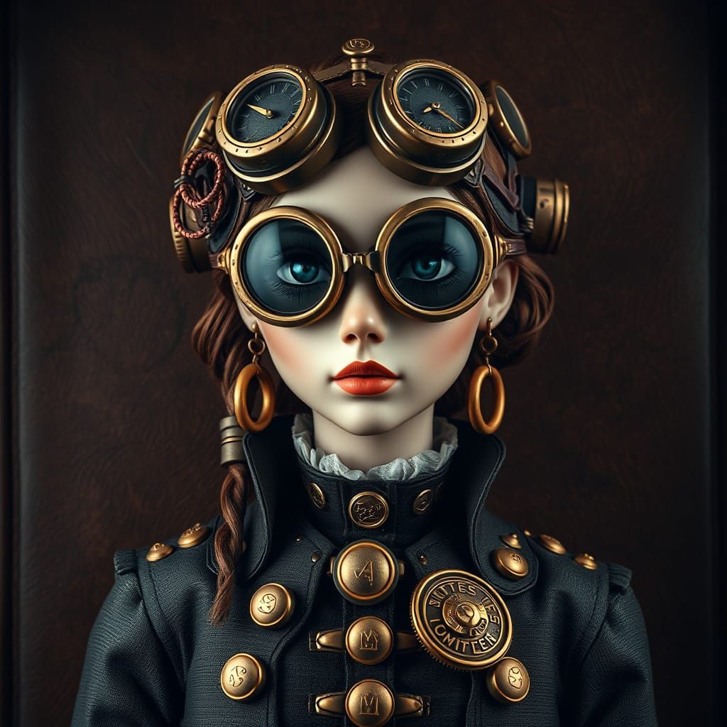 Steampunk Woman in Goggles and Brass