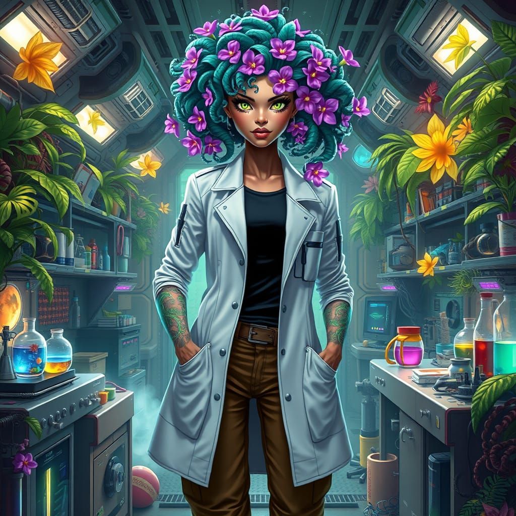 Futuristic Plant-Human Hybrid in Harmony with Jungle Biome