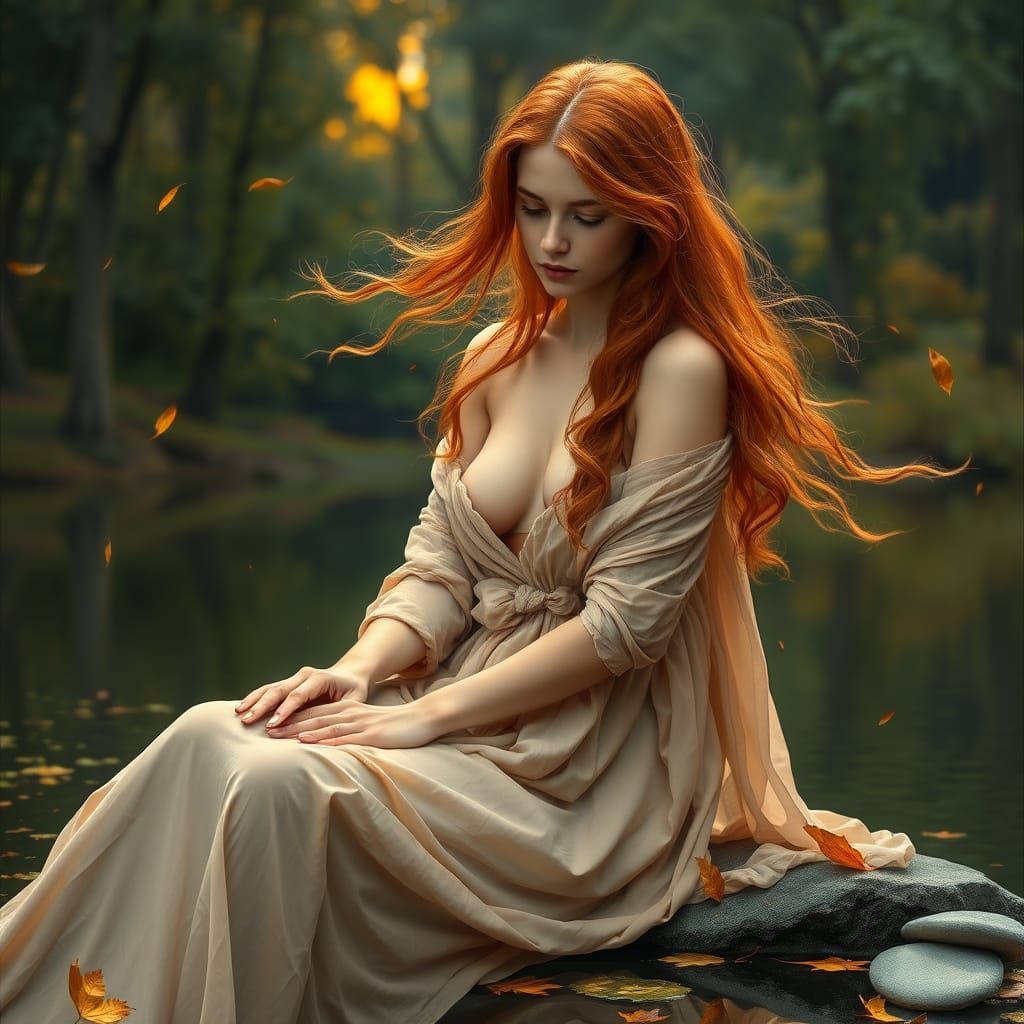 Ethereal Maiden by Serene Lake in Grecian Style