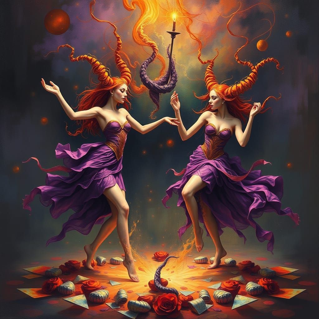 Surreal Nymphs Dance in a Vibrant Celebration