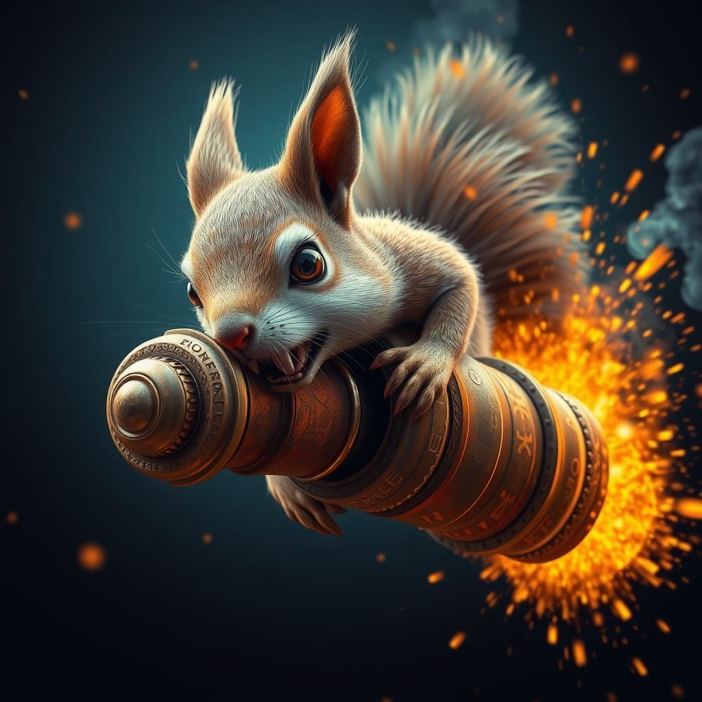 Angry Squirrel Bullet Fires in Fantasy Art Style
