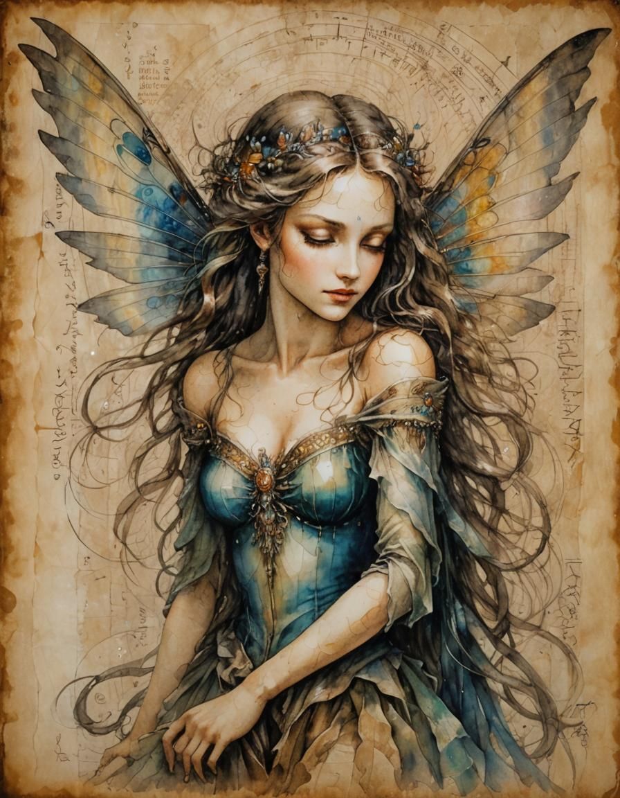 Glimmering Fairy on Papyrus in Renaissance Style